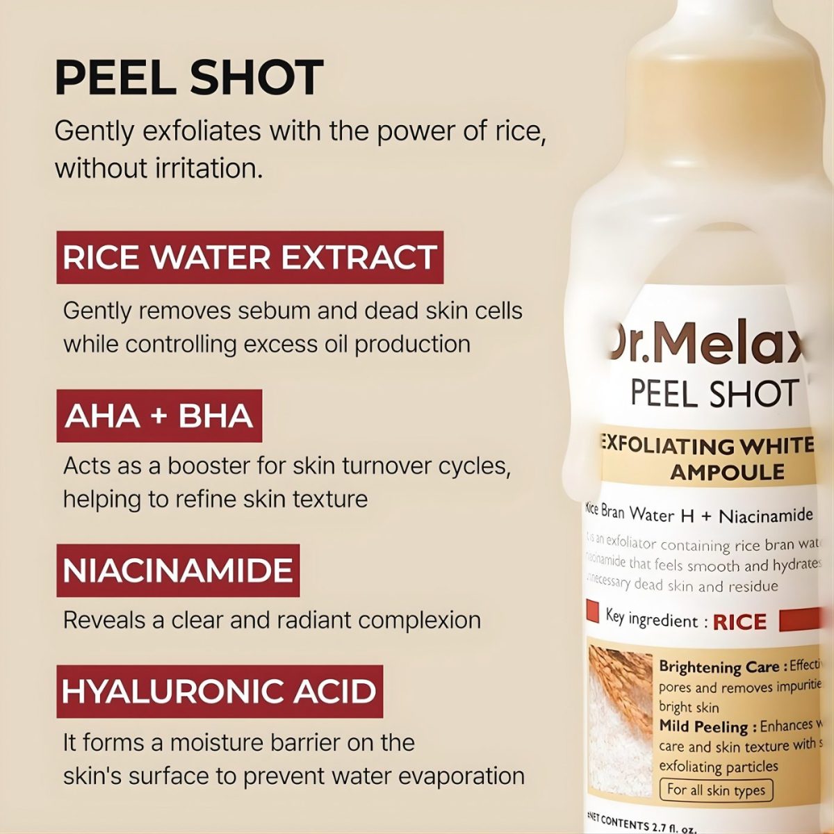 Peel Shot Exfoliant White Rice Ampoule Dubai Korean skincare